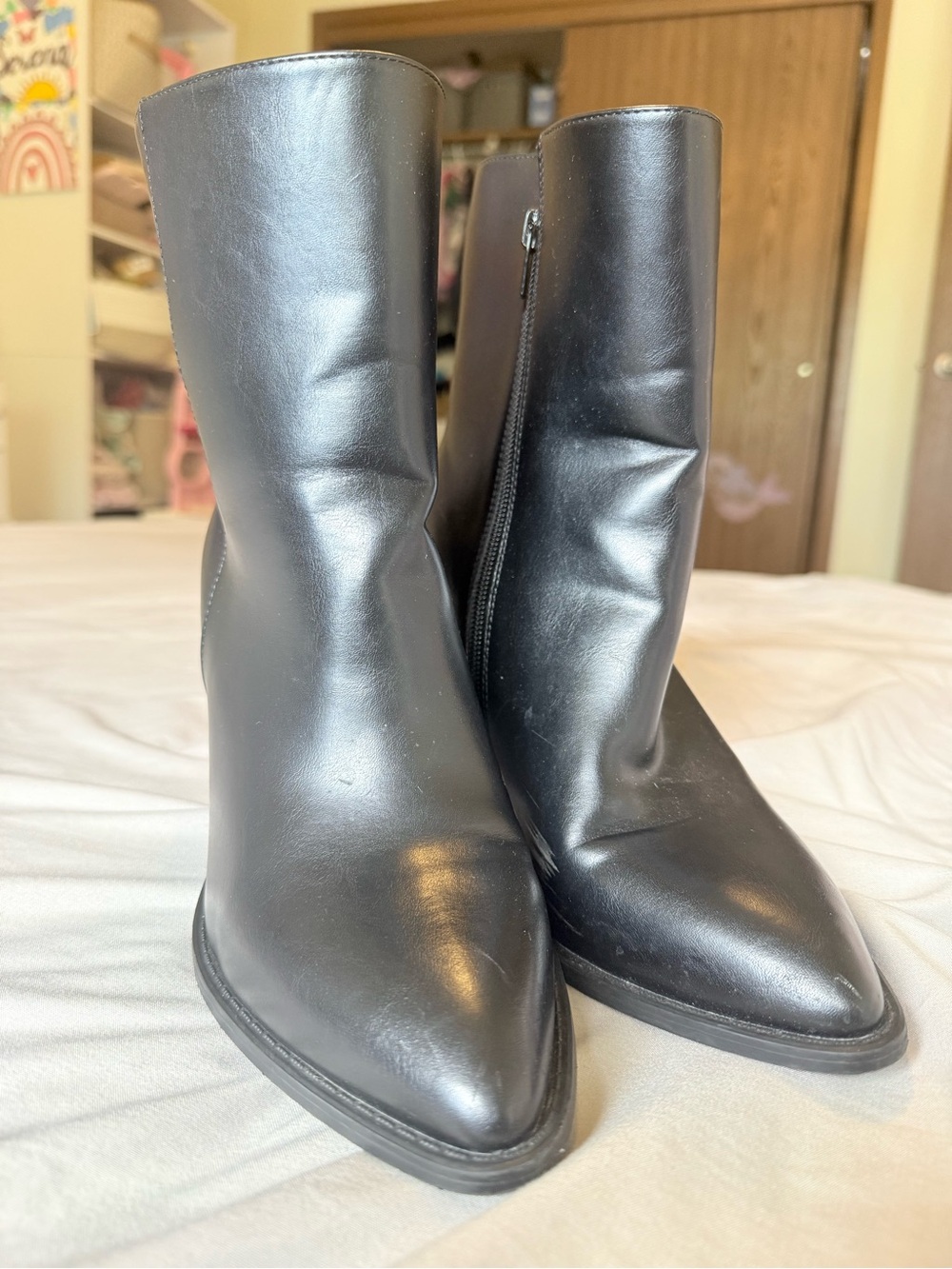 Worthington Black Pointed Toe Mid-Calf Heeled Boots